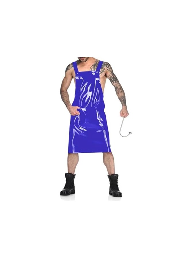 JQYTEN Men Novelty Backless Dress PVC Stage Performance Costume Sexy Waiter Cosplay Uniform Back Criss Cross Strap Dress