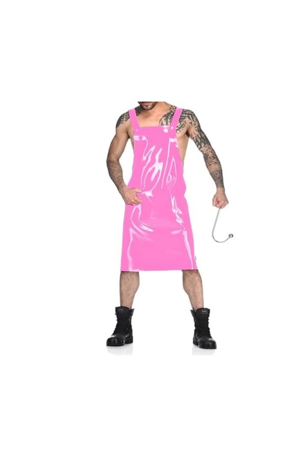 JQYTEN Men Novelty Backless Dress PVC Stage Performance Costume Sexy Waiter Cosplay Uniform Back Criss Cross Strap Dress