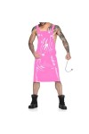 JQYTEN Men Novelty Backless Dress PVC Stage Performance Costume Sexy Waiter Cosplay Uniform Back Criss Cross Strap Dress