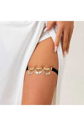 HEIMP WXYNHHD Bohème Élastique Bande Feuille Pendentif Jambe Cuisse Chaîne for Femmes Plage Sexy Harnais Gland Réglable Jarre