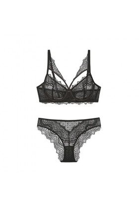Lingerie Sexy Femmes Dentelle Push Up Motif De Broderie À Armatures Évider Le Dos Soutien-Gorge Et Culotte Ensemble Color : 