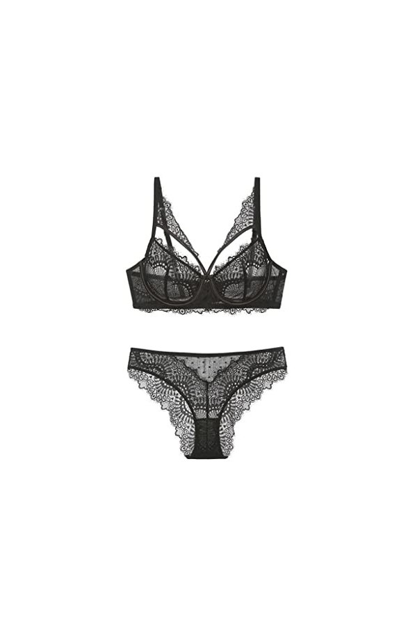 Lingerie Sexy Femmes Dentelle Push Up Motif De Broderie À Armatures Évider Le Dos Soutien-Gorge Et Culotte Ensemble Color : 