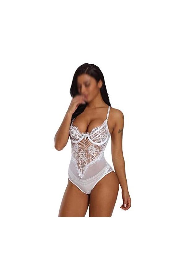 Sexy Hollow Halter Cils Dentelle Jumpsuit Pyjama Femme Dentelle Lingerie Sexy Chemise de Nuit Vêtements de Nuit Couleur : D,
