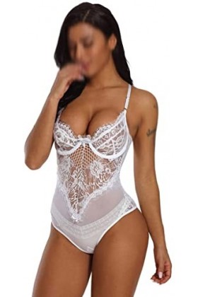 Sexy Creux Halter Cils Dentelle Combinaison Pyjama Femme Dentelle Lingerie Sexy Chemise de Nuit Vêtements de Nuit Couleur : 
