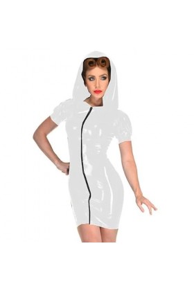 JVHGE Mini Robe à Capuche en PVC Sexy Fermeture éclair Avant Robe Moulante Femmes sorcière Cosplay Costume nouveauté Manches 