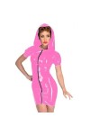 JVHGE Mini Robe à Capuche en PVC Sexy Fermeture éclair Avant Robe Moulante Femmes sorcière Cosplay Costume nouveauté Manches 