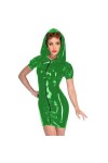 JVHGE Mini Robe à Capuche en PVC Sexy Fermeture éclair Avant Robe Moulante Femmes sorcière Cosplay Costume nouveauté Manches 