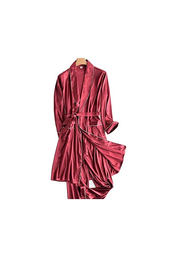 AIYIFU Pyjamas de Luxe pour Hommes - Ensemble de Pyjamas en Soie pour Hommes,Red,XXXL