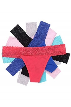 Ekouaer Dentelle Set Panties Femme 6er Pack Sexy G-String,2 x Noir 2 x Bleu 2 x Beige, M