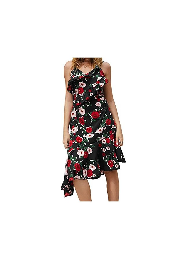 CHYSP Robes à col en V à la Mode V-Col V imprimé Halter Sling Robes irrégulières Casual Sexy Jupes de Vacances Confortables 