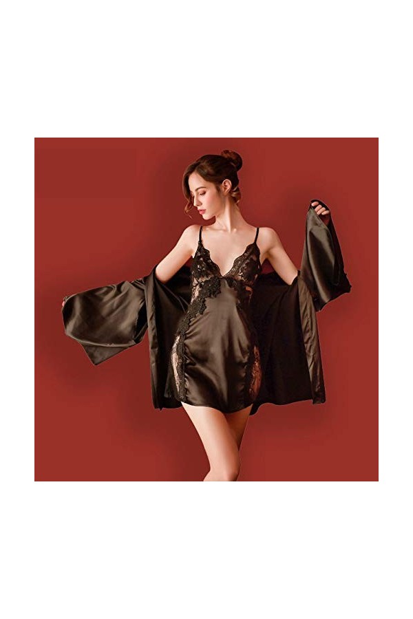 QND Peignoir dhiver Sexy Femme Bourgeon Visage en Soie Poitrine Basse Passion Tentation Perspective Sexy Robe Chemise de Nui