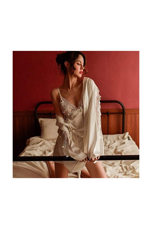 QND Peignoir dhiver Sexy Femme Bourgeon Visage en Soie Poitrine Basse Passion Tentation Perspective Sexy Robe Chemise de Nui