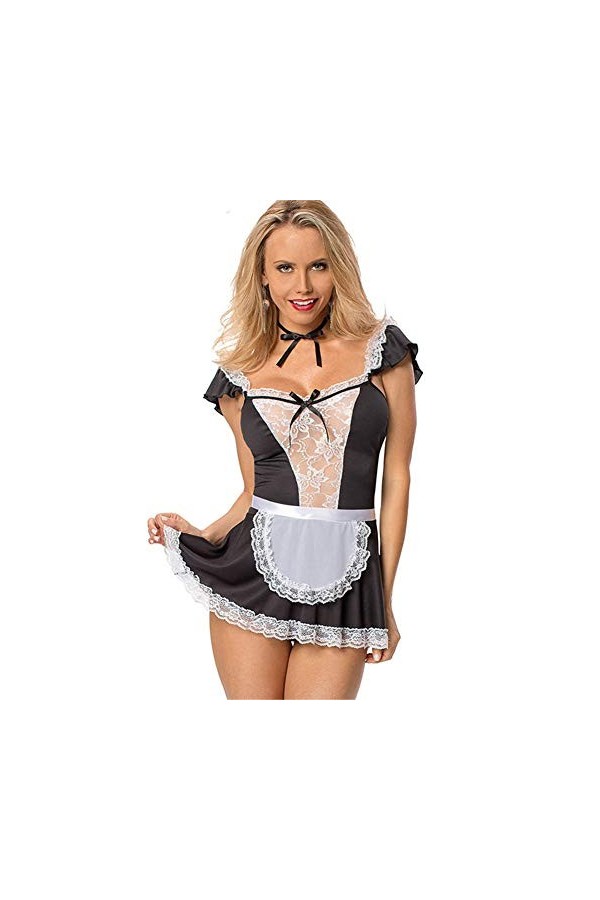 TONZN Costume de femme de chambre sexy pour femme, caraco, jupe, jeu dHalloween, femme de chambre, séduit, discothèque, perf