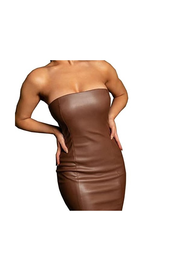 SePkus Robe Sexy en Cuir PU avec Fermeture éclair et Dos Fendu pour Femme - Vêtements de Performance pour discothèque, Bar, S