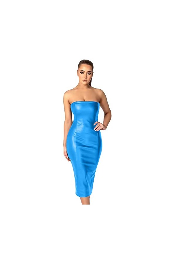 SePkus Robe Sexy en Cuir PU avec Fermeture éclair et Dos Fendu pour Femme - Vêtements de Performance pour discothèque, Bar, S
