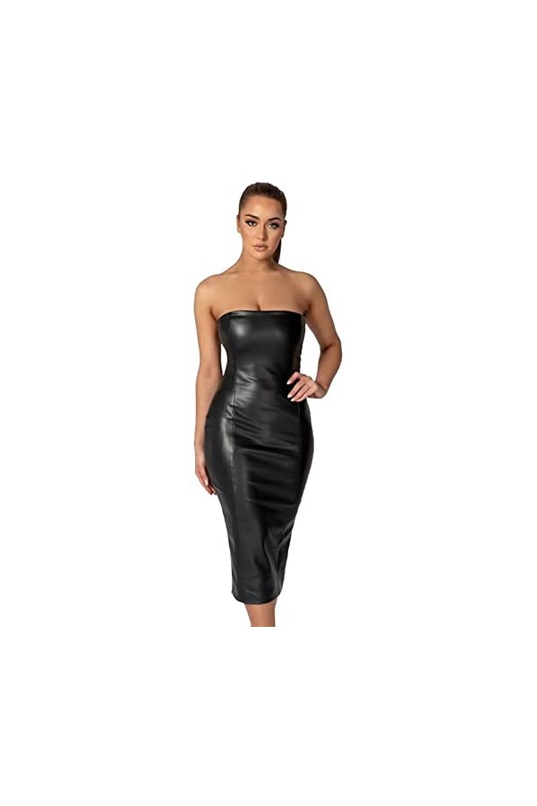 SePkus Robe Sexy en Cuir PU avec Fermeture éclair et Dos Fendu pour Femme - Vêtements de Performance pour discothèque, Bar, S