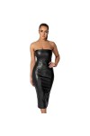 SePkus Robe Sexy en Cuir PU avec Fermeture éclair et Dos Fendu pour Femme - Vêtements de Performance pour discothèque, Bar, S