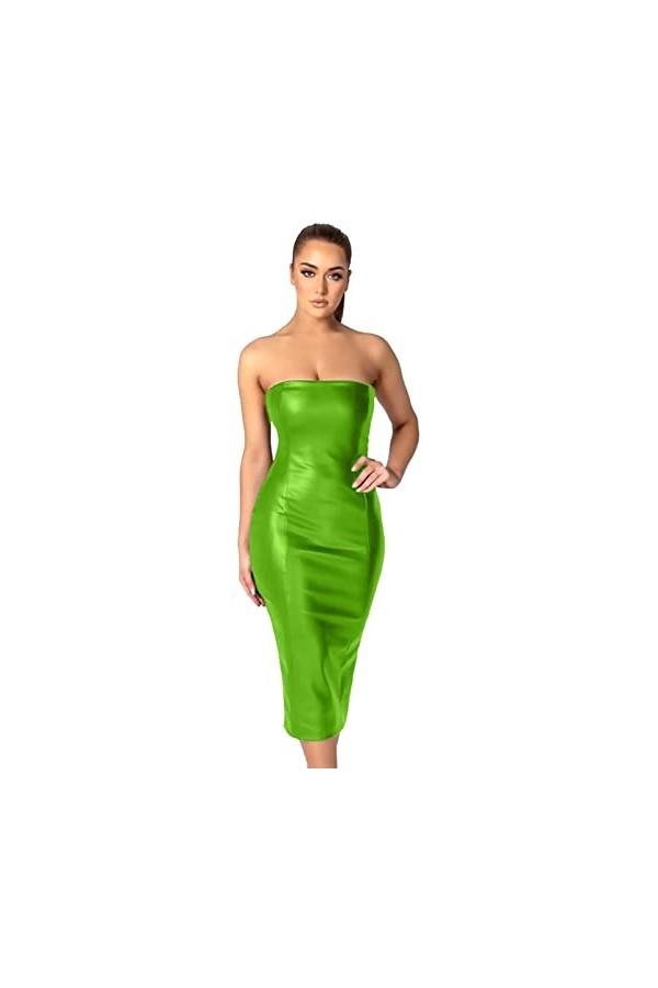 SePkus Robe Sexy en Cuir PU avec Fermeture éclair et Dos Fendu pour Femme - Vêtements de Performance pour discothèque, Bar, S