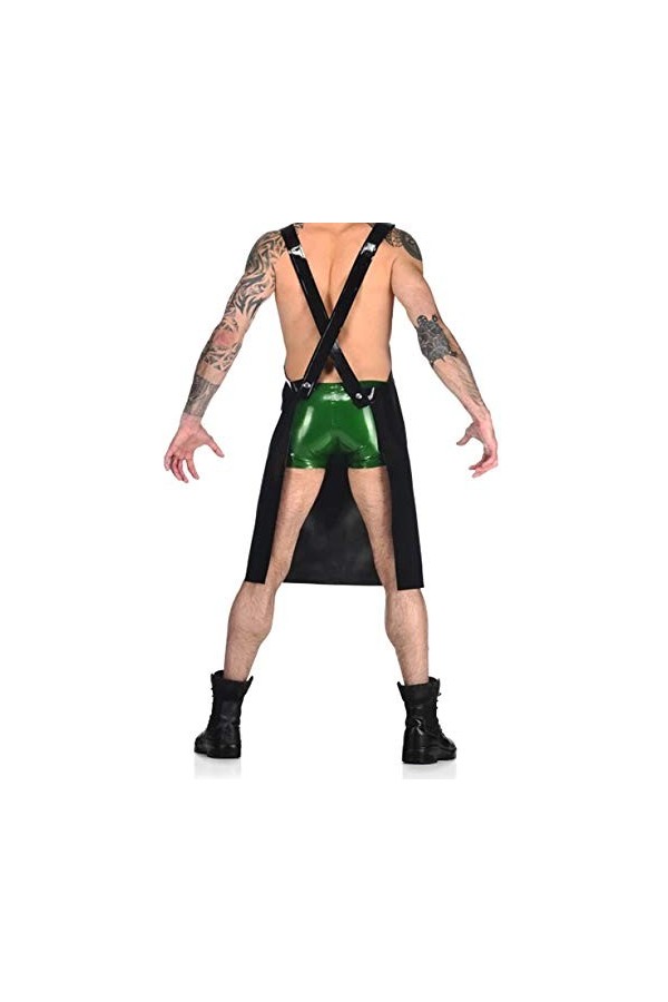 JQYTEN Hommes nouveauté robe dos nu PVC scène Performance Costume Sexy serveur Cosplay uniforme dos croisé robe à bretelles