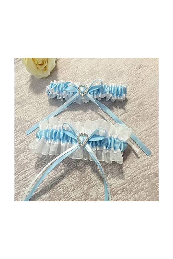 MJWDP Garter de Mariage Blue Blanc Bow Sexy Garters 2pcs Set for Les Femmes Bride Femme Rague de Cuisse Bridal Garter