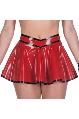 ANTIY Garnitures Noires Et Rouges Mini Jupes en Latex Sexy Courtes sans Fermetures À Glissière Bas en Caoutchouc,Bordure Roug