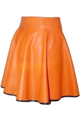 Jupes En Latex Sexy Avec Bordures Orange Et Noires Avec Uniforme En Caoutchouc,Orange,Grand
