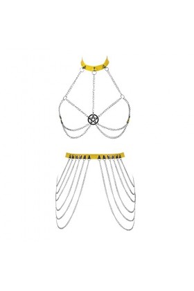 Punk Taille chaîne Ceintures Gothique Corps chaînes pour Femmes Harnais en Cuir jarretière Ensemble Accessoires Rave Party