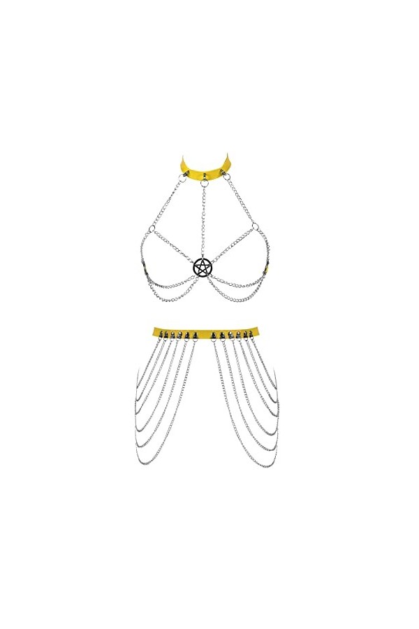 Punk Taille chaîne Ceintures Gothique Corps chaînes pour Femmes Harnais en Cuir jarretière Ensemble Accessoires Rave Party