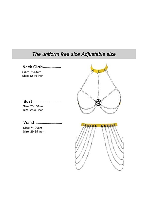 Punk Taille chaîne Ceintures Gothique Corps chaînes pour Femmes Harnais en Cuir jarretière Ensemble Accessoires Rave Party