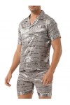 Sudemota Pyjama Ensembles Pyjama en Satin Soyeux for Homme avec t-Shirt boutonné et Short Loungewear Color : Navy Blue Lette