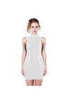 UUKR PLUS Taille Femme Look humide Collier High Collier PVC Glossy Robe Zippers sans manches Molycême Mini Robes Party Night 