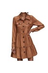 CHYSP Robes à la Mode Double Poche Chemise à Revers de Poche Robe Occasionnelle Sexy Loose Confortable Skirts Streetwear Col