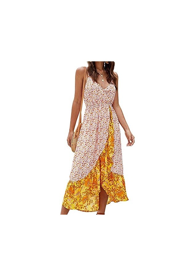 CHYSP Robes Sexy sans Manches Bretelles Sangles Irregular Split Robes de Vacances Casual Sexy Loose Skirts Confortable Street