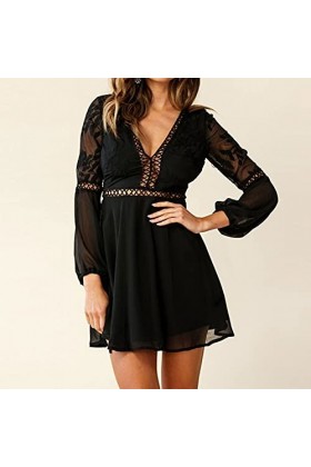 CHYSP Robes pour Femmes V-Col V-Col de la Dentelle Stuffing Halter Robes Casual Sexy Loose Confortable Jupes Streetwear Colo