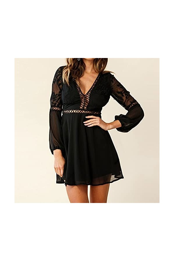 CHYSP Robes pour Femmes V-Col V-Col de la Dentelle Stuffing Halter Robes Casual Sexy Loose Confortable Jupes Streetwear Colo