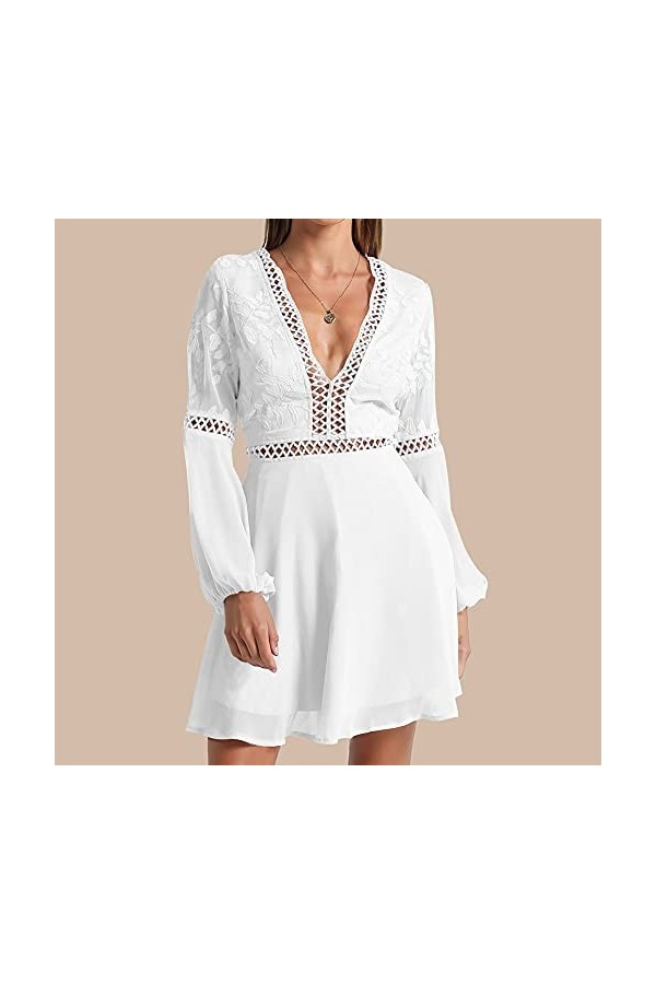 CHYSP Robes pour Femmes V-Col V-Col de la Dentelle Stuffing Halter Robes Casual Sexy Loose Confortable Jupes Streetwear Colo