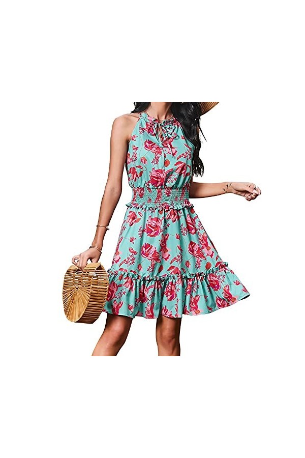 CHYSP Robes Sexy pour Le tempérament de la Femme élégante Taille imprimée Robes à Volants décontractés Sexy lâche Jupon Confo