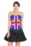 Blue Satin Red White Sequins UK Flag Waist Training Bustier Overbust Corset Top
