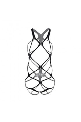 TONZN Bodystocking Sexy pour Femme - Lingerie érotique - Babydoll - sous-vêtements - Catsuit Noir Taille Unique Rose Rouge