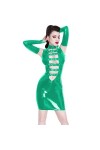 JQYTEN Sexy Latex PVC Wet Look Mini Dress with Fingerless Gloves Women PVC Sleeveless Belts Front Vestido Novelty Dancing Clu