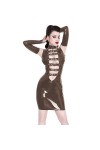 JQYTEN Sexy Latex PVC Wet Look Mini Dress with Fingerless Gloves Women PVC Sleeveless Belts Front Vestido Novelty Dancing Clu