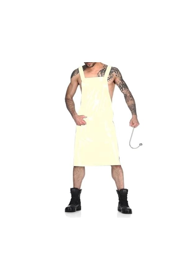 JQYTEN Men Novelty Backless Dress PVC Stage Performance Costume Sexy Waiter Cosplay Uniform Back Criss Cross Strap Dress