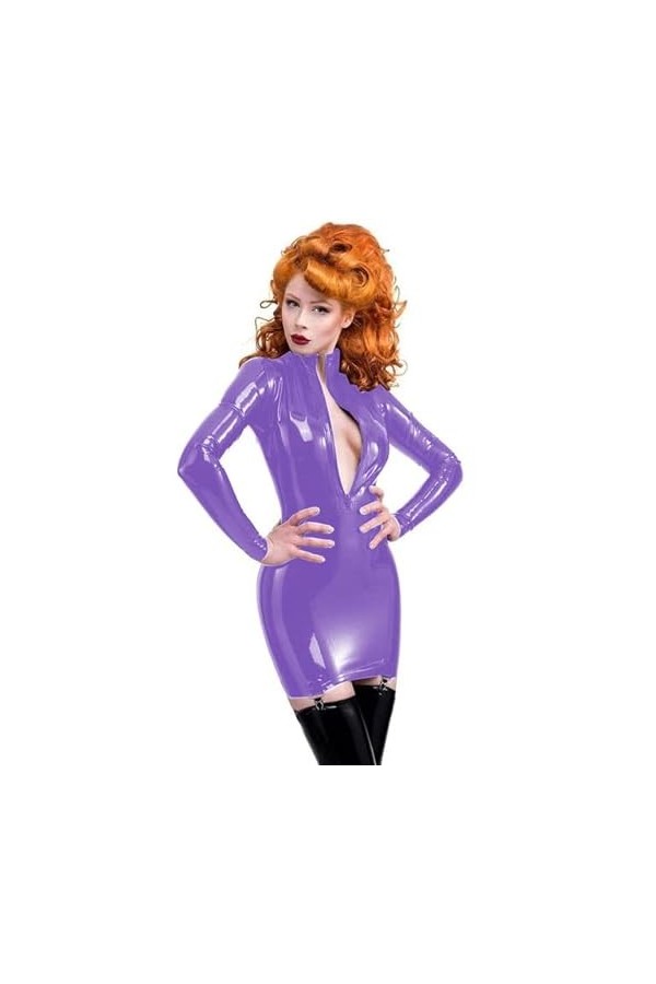 Lady Office Dress Wet Look Shiny PVC Women Dresses Faux Latex Package Hip Clubwear Mini Long Sleeve Vestido Summer Dress