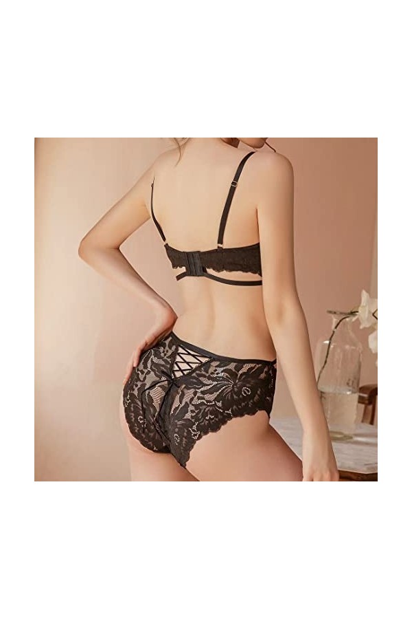 Sexy Creux Brodé Dentelle Lingerie Femmes Bandage Beau Dos Rassemblement Grande Taille Soutien-Gorge Ensemble Soutien-Gorge 