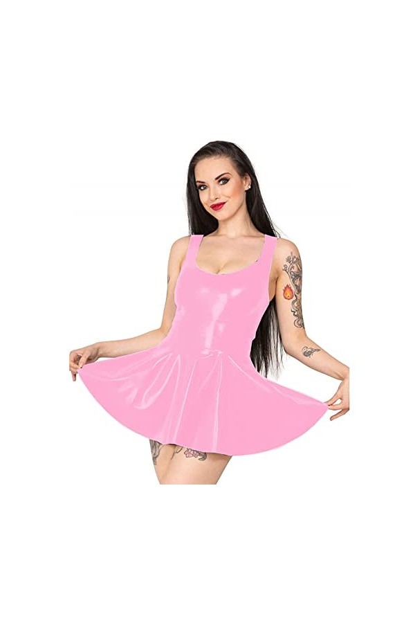 Robe dété grande taille pour femmes, mini robe sans manches, débardeurs, uniforme décolière sexy, robe de soubrette, rouge,