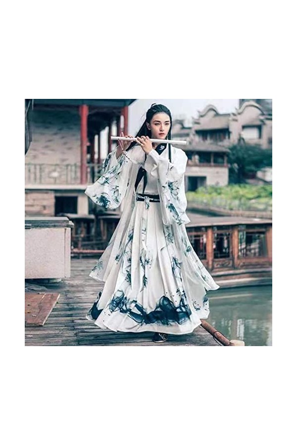 JIMINISO Peinture à lencre Noire Hanfu Hommes/Femmes Chinois Traditionnel Adulte Halloween Cosplay Costume déguisement pour 