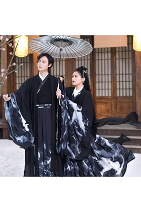 JIMINISO Peinture à lencre Noire Hanfu Hommes/Femmes Chinois Traditionnel Adulte Halloween Cosplay Costume déguisement pour 
