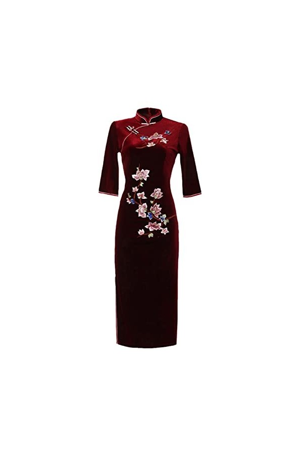 Restauration des façons anciennes - Fin et épais - Broderie en velours doré - Cheongsam - Classique et moderne - Qipao, 2, X-