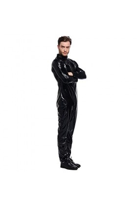 COSOER Vêtements De Moto Serrés Night Bar DS Costumes Sexy Suit en Cuir Verni PU pour Hommes,Black-XL