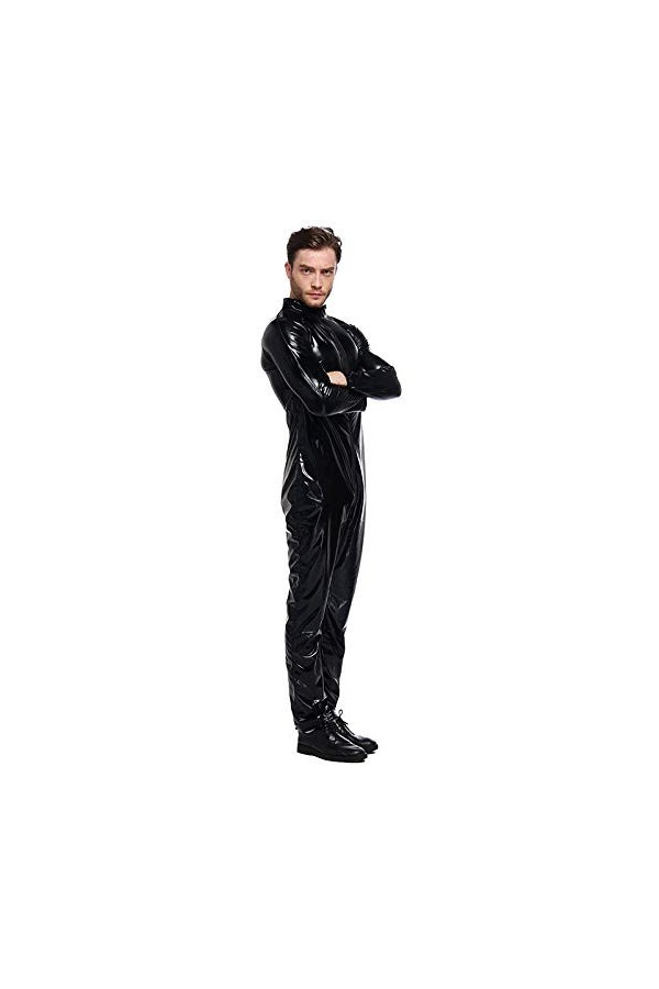COSOER Vêtements De Moto Serrés Night Bar DS Costumes Sexy Suit en Cuir Verni PU pour Hommes,Black-XL